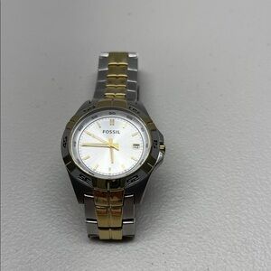 Fossil Blue AM-3998 Gold Silver Tone. New battery